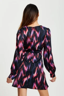 Mini Dresses^Liquorish Abstract Ikat Print Mini Wrap Dress In Black