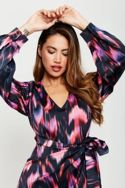Mini Dresses^Liquorish Abstract Ikat Print Mini Wrap Dress In Black