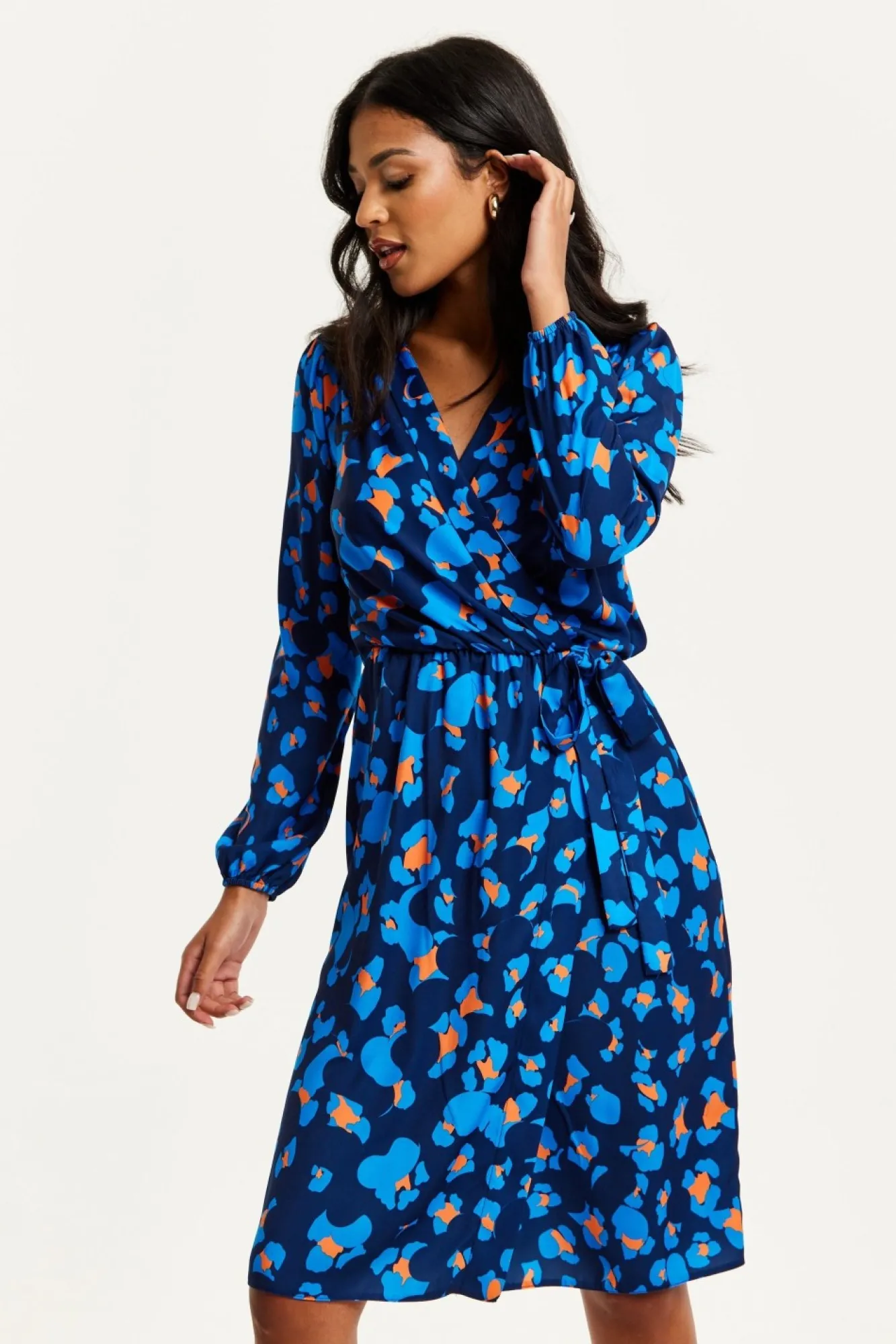 Midi Dresses^Liquorish Abstract Print Midi Fake Wrap Dress Blue