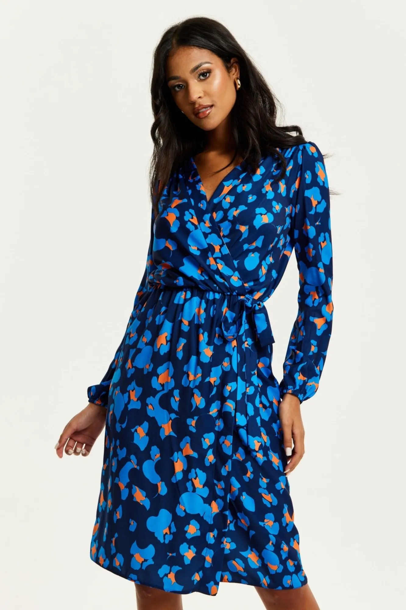 Midi Dresses^Liquorish Abstract Print Midi Fake Wrap Dress Blue