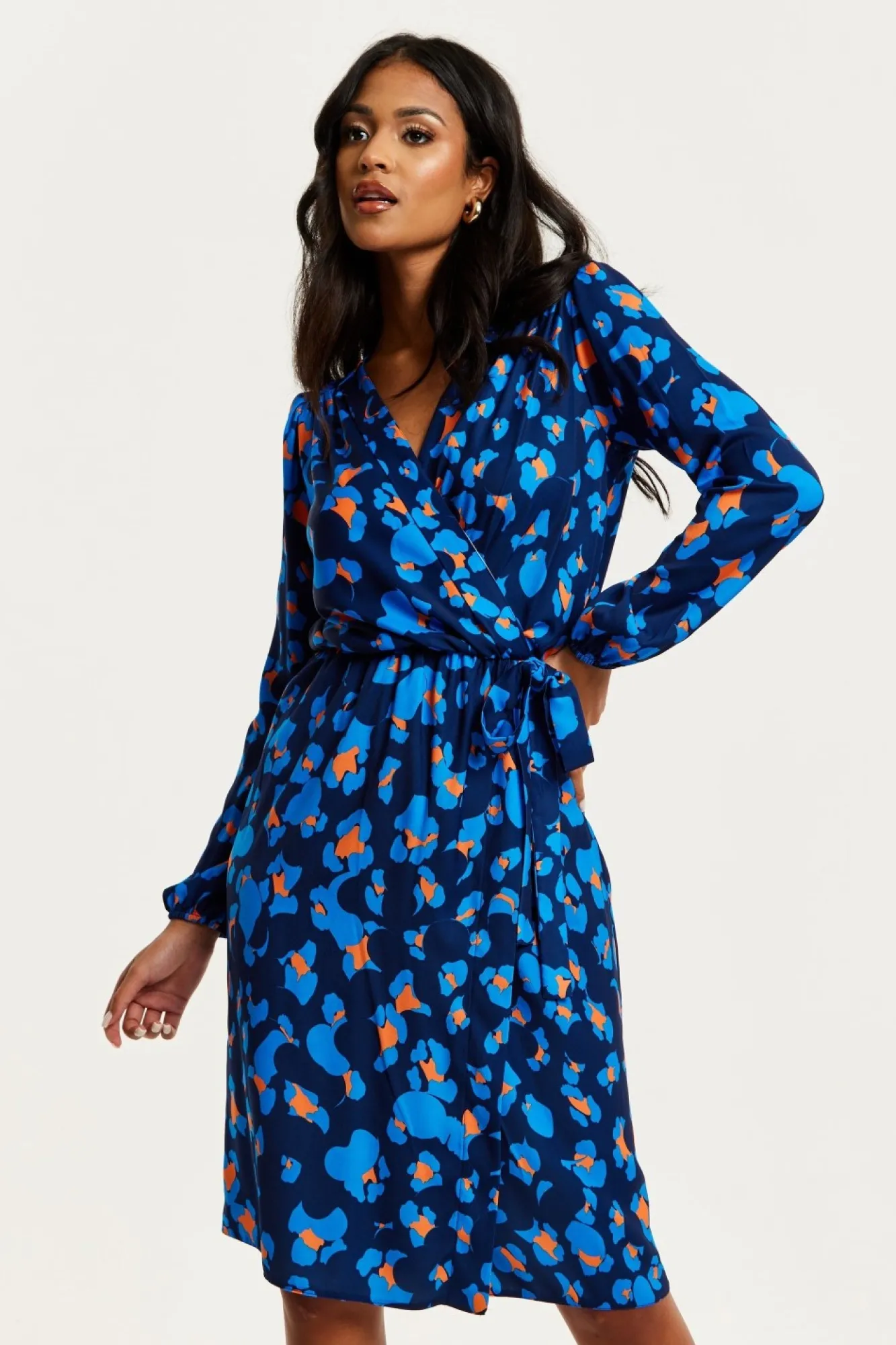 Midi Dresses^Liquorish Abstract Print Midi Fake Wrap Dress Blue