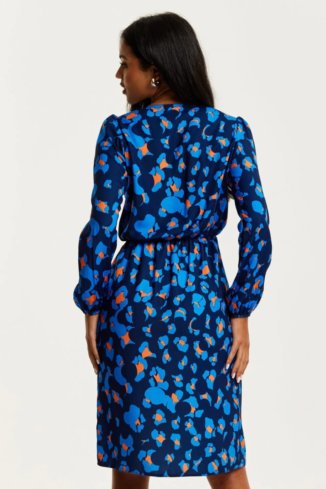 Midi Dresses^Liquorish Abstract Print Midi Fake Wrap Dress Blue