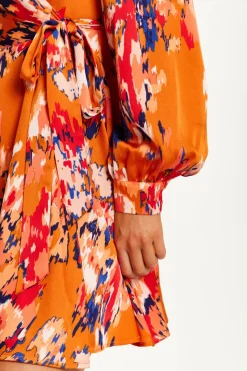 Mini Dresses^Liquorish Abstract Print Mini Wrap Dress Orange