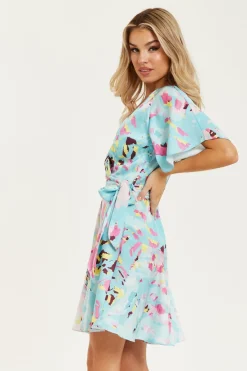 Mini Dresses^Liquorish Abstract Print Mini Wrap Dress Blue