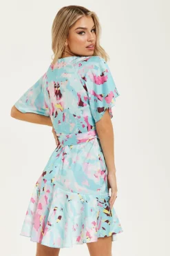 Mini Dresses^Liquorish Abstract Print Mini Wrap Dress Blue