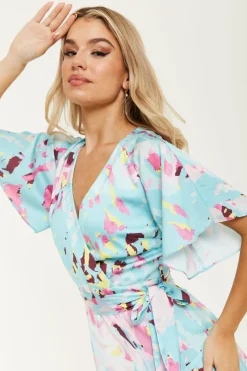 Mini Dresses^Liquorish Abstract Print Mini Wrap Dress Blue