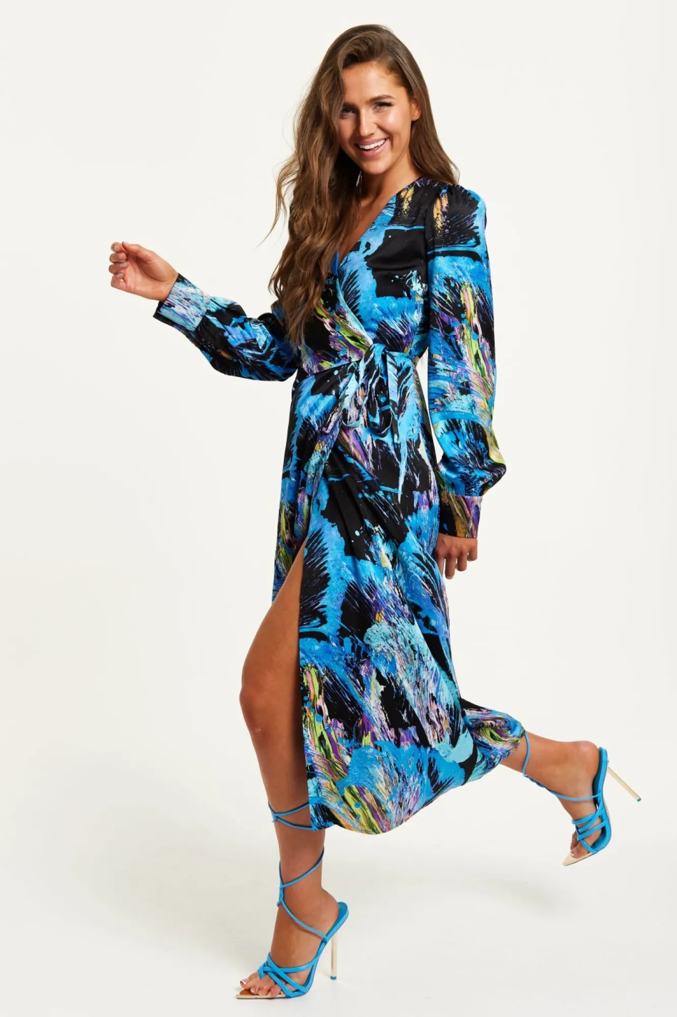 Midi Dresses^Liquorish Abstract Print Midi Wrap Dress Multicolour