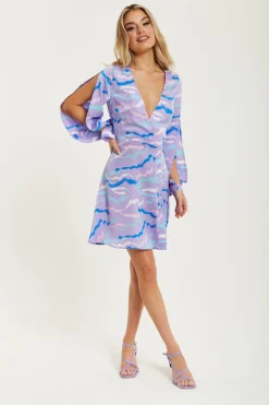 Mini Dresses^Liquorish Abstract Zebra Print Mini Dress Slit Sleeves Multicolour