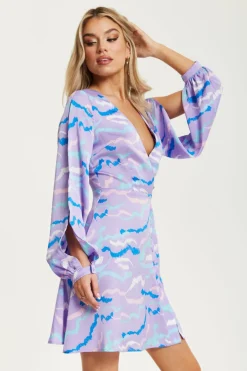 Mini Dresses^Liquorish Abstract Zebra Print Mini Dress Slit Sleeves Multicolour
