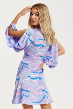Mini Dresses^Liquorish Abstract Zebra Print Mini Dress Slit Sleeves Multicolour