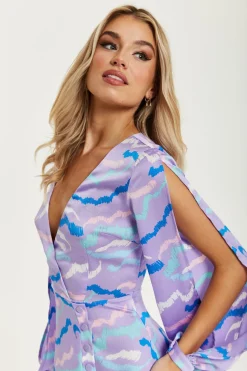 Mini Dresses^Liquorish Abstract Zebra Print Mini Dress Slit Sleeves Multicolour