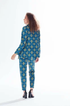 Outerwear^Liquorish African Print Suit Blazer In Blue, Yellow & Navy Blueyellownavy