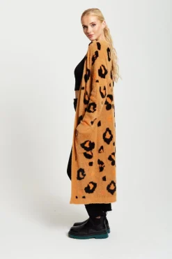 Cardigans^Liquorish Animal Pattern Longline Cardigan In Brown Orange