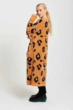 Cardigans^Liquorish Animal Pattern Longline Cardigan In Brown Orange