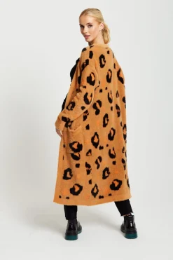 Cardigans^Liquorish Animal Pattern Longline Cardigan In Brown Orange