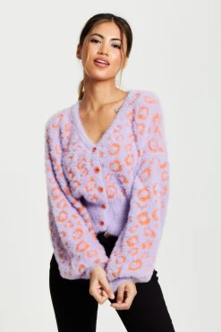 Cardigans^Liquorish Animal Pattern Fluffy Cardigan In Lilac