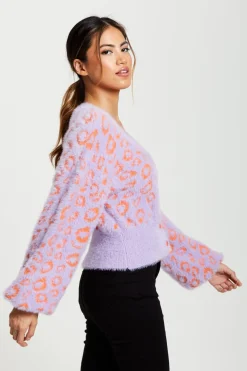 Cardigans^Liquorish Animal Pattern Fluffy Cardigan In Lilac
