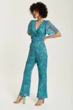 Jumpsuits^Liquorish Animal Print Knot Front Jumpsuit Blue