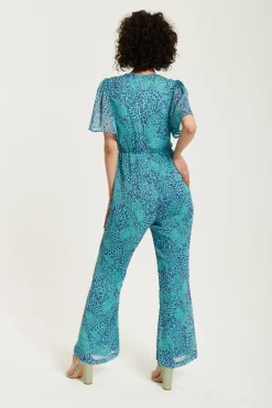 Jumpsuits^Liquorish Animal Print Knot Front Jumpsuit Blue