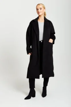 Outerwear^Liquorish Belted Longline Coat In Black