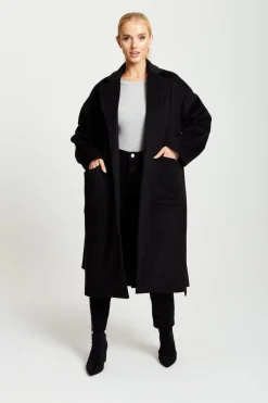 Outerwear^Liquorish Belted Longline Coat In Black