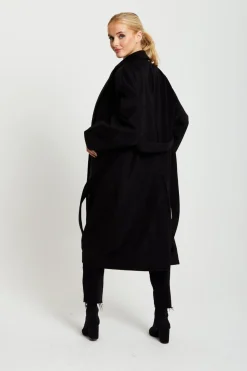 Outerwear^Liquorish Belted Longline Coat In Black