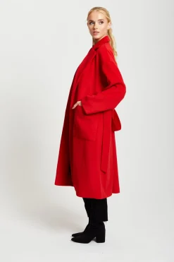 Outerwear^Liquorish Belted Longline Coat In Red