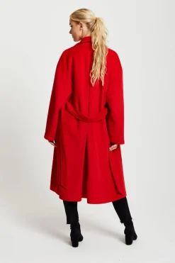 Outerwear^Liquorish Belted Longline Coat In Red