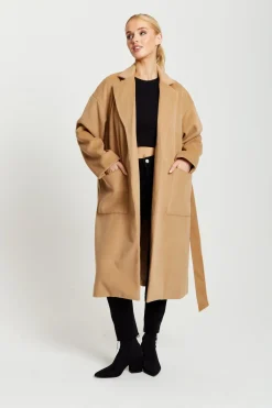 Outerwear^Liquorish Belted Longline Coat In Camel