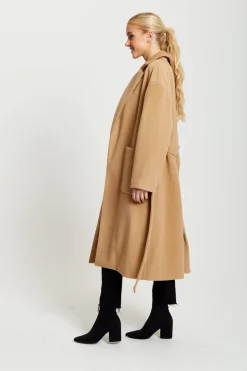 Outerwear^Liquorish Belted Longline Coat In Camel