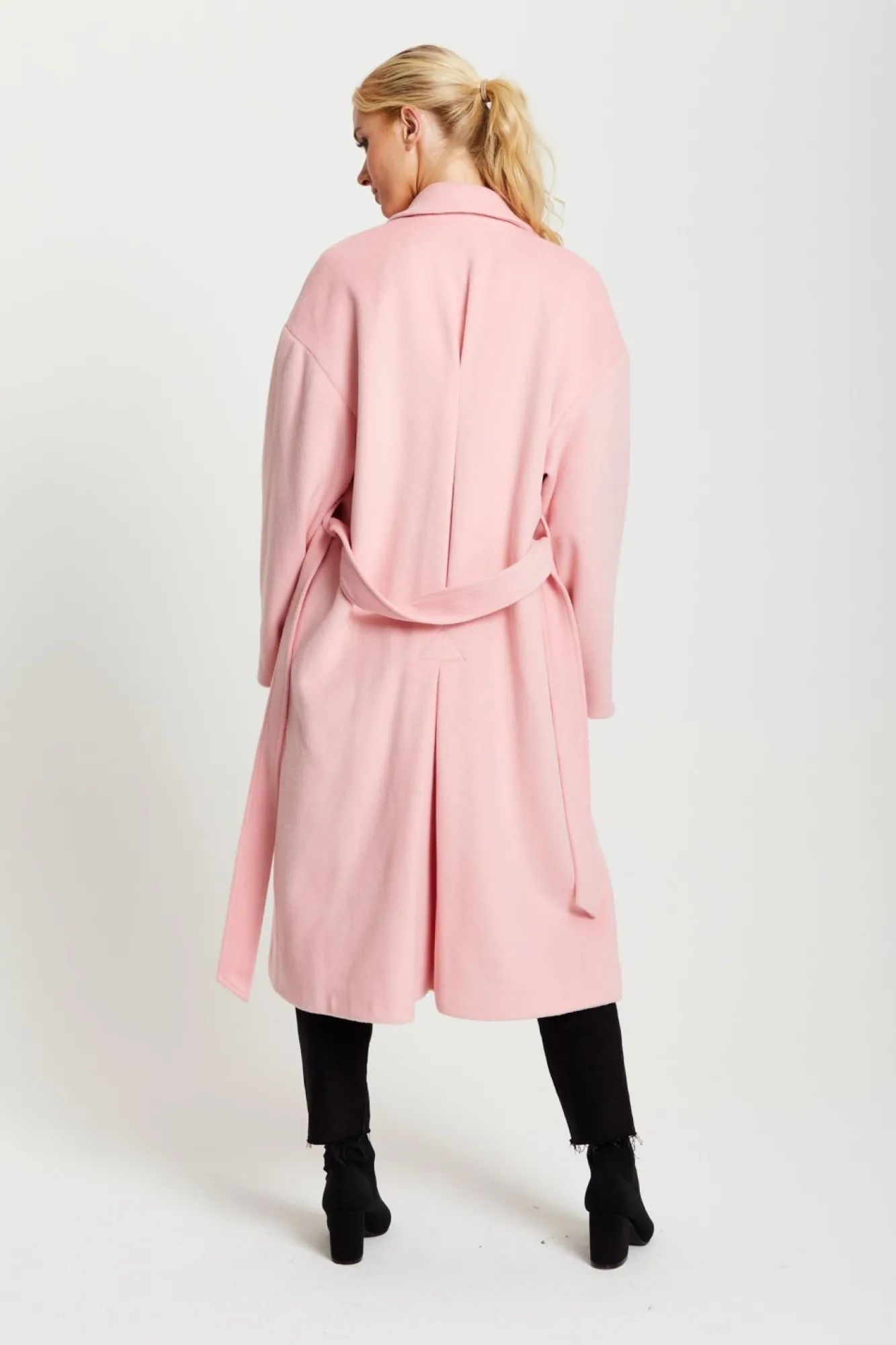 Outerwear^Liquorish Belted Longline Coat In Pink