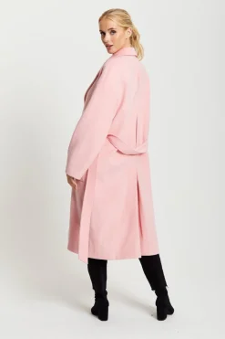 Outerwear^Liquorish Belted Longline Coat In Pink