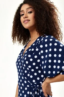 Midi Dresses^Liquorish Big Polka Dot Midi Wrap Dress Navy
