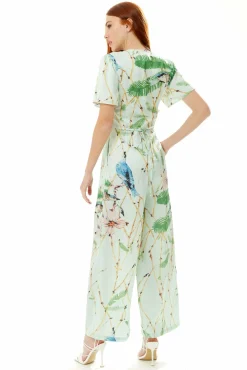 Jumpsuits^Liquorish Bird Print Jumpsuit In Mint Green Mintgreen