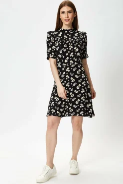 Mini Dresses^Liquorish Black Floral Mini Dress With Frill Details Blackfloral