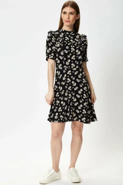 Mini Dresses^Liquorish Black Floral Mini Dress With Frill Details Blackfloral