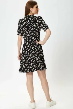 Mini Dresses^Liquorish Black Floral Mini Dress With Frill Details Blackfloral