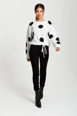 Jumpers^Liquorish Black Polka Dot Jumper In White