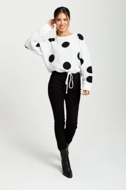 Jumpers^Liquorish Black Polka Dot Jumper In White