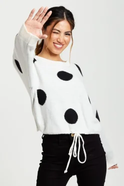 Jumpers^Liquorish Black Polka Dot Jumper In White
