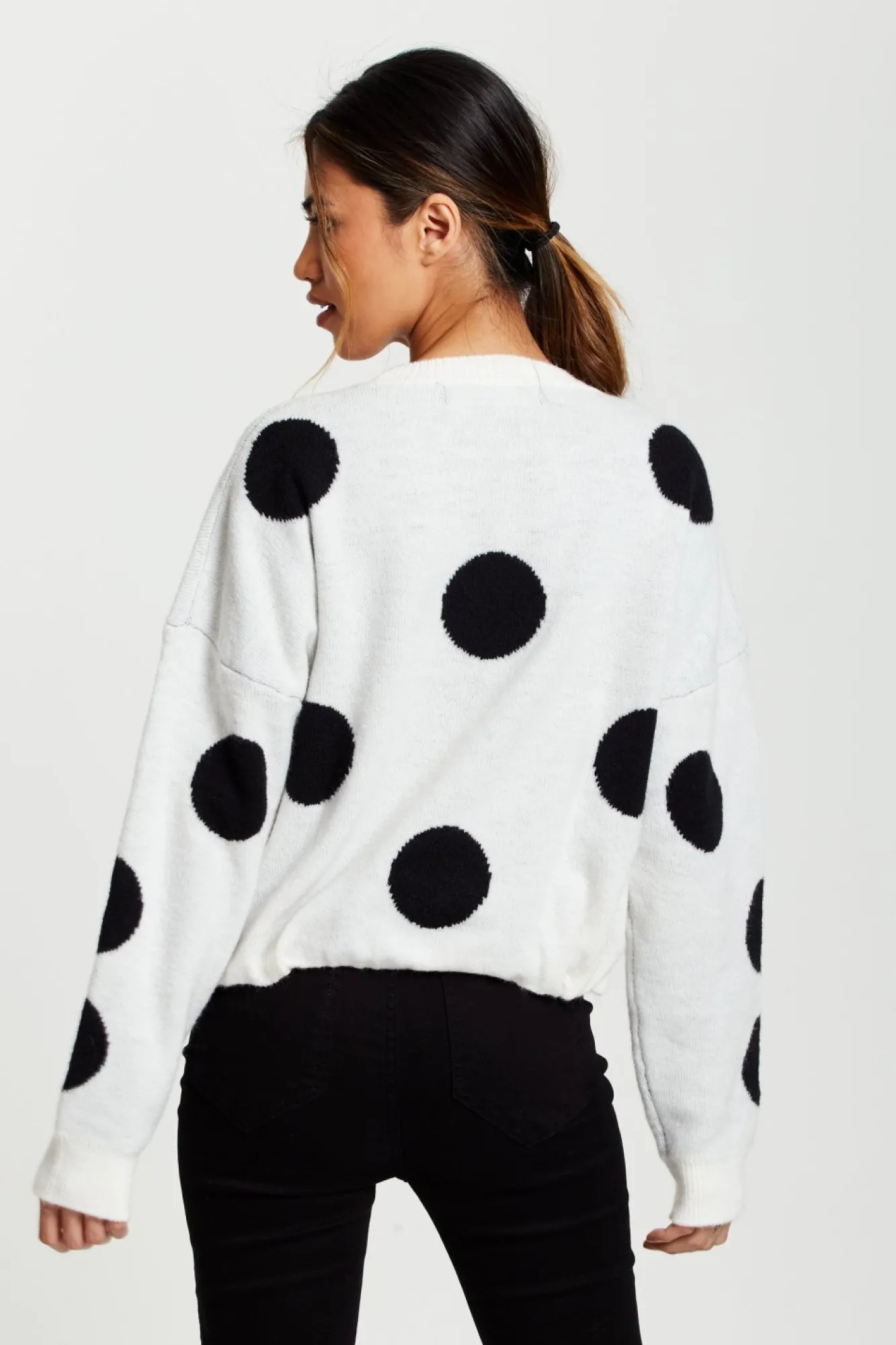 Jumpers^Liquorish Black Polka Dot Jumper In White