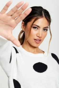 Jumpers^Liquorish Black Polka Dot Jumper In White