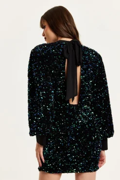 Mini Dresses^Liquorish Black Velvet Based Green And Blue Sequin Mini Dress Multicolor