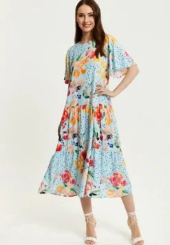 Midi Dresses^Liquorish Blue Floral Print Maxi Smock Dress Multicolor