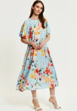 Midi Dresses^Liquorish Blue Floral Print Maxi Smock Dress Multicolor