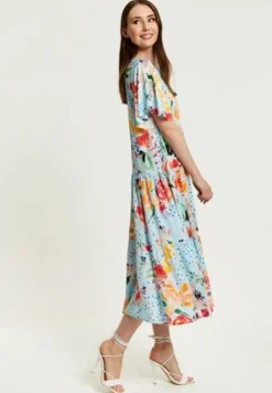 Midi Dresses^Liquorish Blue Floral Print Maxi Smock Dress Multicolor