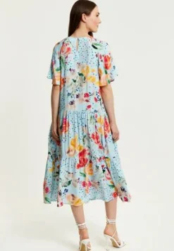 Midi Dresses^Liquorish Blue Floral Print Maxi Smock Dress Multicolor