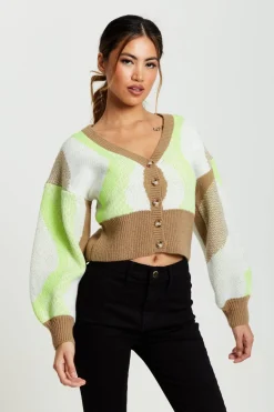 Cardigans^Liquorish Cardigan In Brown, Green And Cream Multicolour