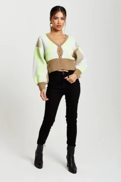 Cardigans^Liquorish Cardigan In Brown, Green And Cream Multicolour