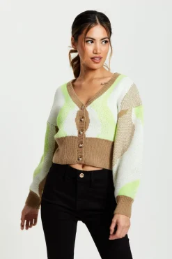 Cardigans^Liquorish Cardigan In Brown, Green And Cream Multicolour
